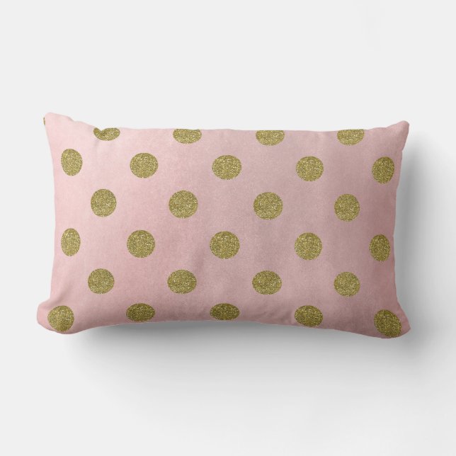 Coussin Rectangle Rose tendre Paillettes or Glamour Points de polka  (Recto)