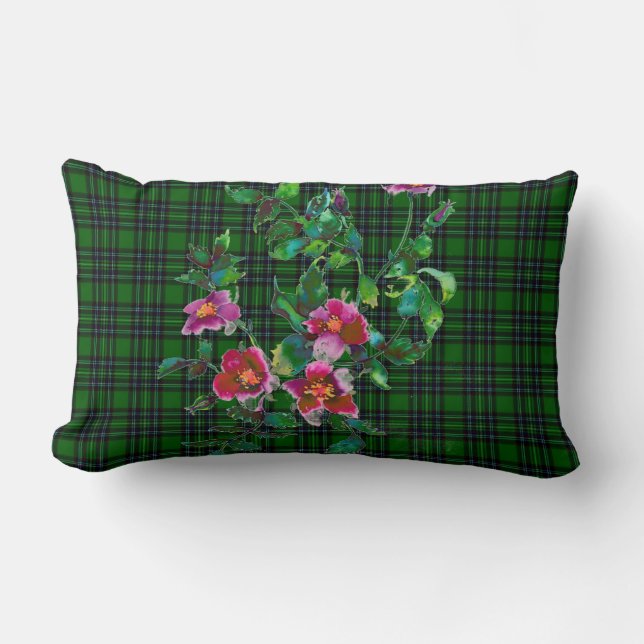 Coussin Rectangle Rose vintage - vert plaid (Recto)