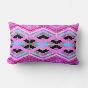 Coussin Rectangle Rose violet et aqua géométrique croisillon rayures