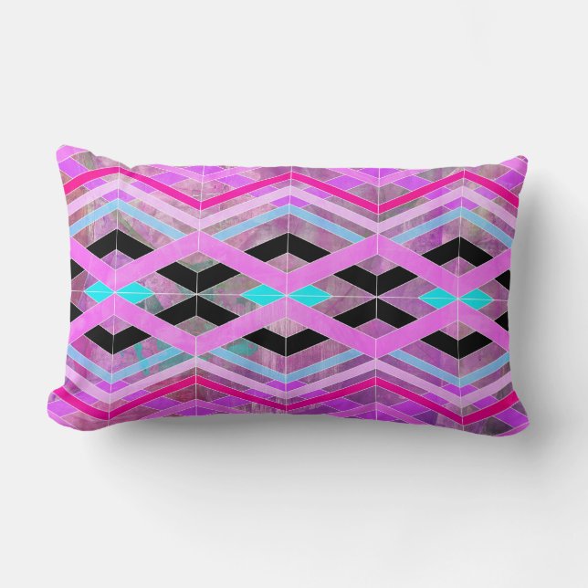 Coussin Rectangle Rose violet et aqua géométrique croisillon rayures (Recto)