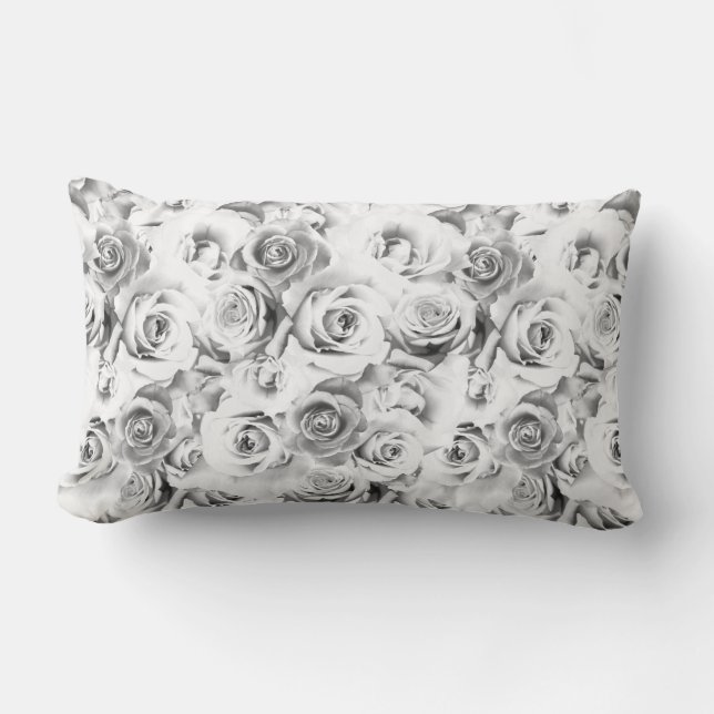 Coussin Rectangle Roses blanches répétition motif floral (Recto)