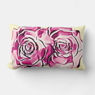 Coussin Rectangle Roses de framboise et crème