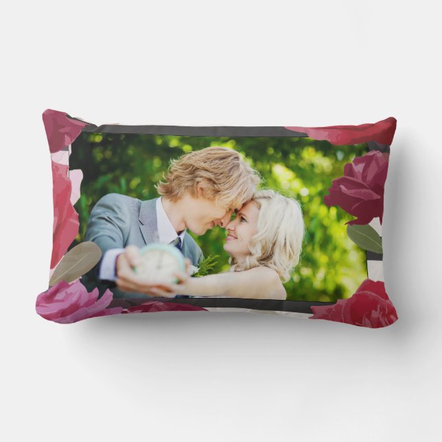 Coussin Rectangle Roses de l'anniversaire du mariage, bandes, photo  (Recto)