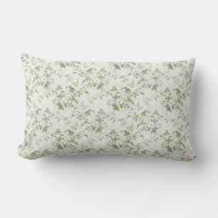 Coussin Rectangle Roses en chintz vert sauge, botanique antique