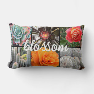 Coussin Rectangle Roses et cactus Photo Collage Blossom Script Bold