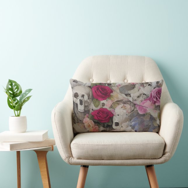 Coussin Rectangle Roses et crânes (Chaise)