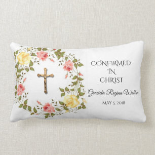 Coussin Rectangle Roses floraux de rose de jaune de crucifix de