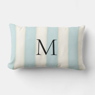 Coussin Rectangle Roses Pâles et Rayures Blanches Antiques Monogramm