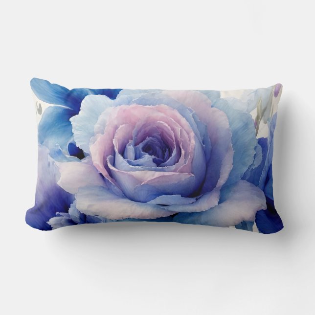 Coussin Rectangle Roses roses, bleus et violets (Recto)