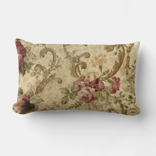 Coussin Rectangle Roses victoriens sur le carreau lombaire (Recto)