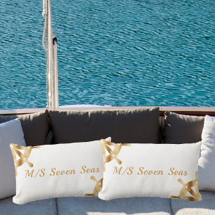 Coussin Rectangle Roues de direction en or blanc nom du bateau