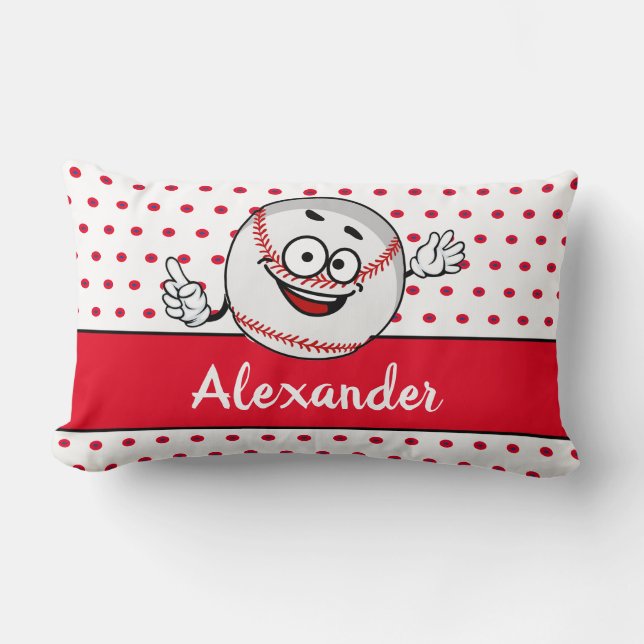 Coussin Rectangle Rouge Baseball blanc visage drôle monogramme nom L (Recto)