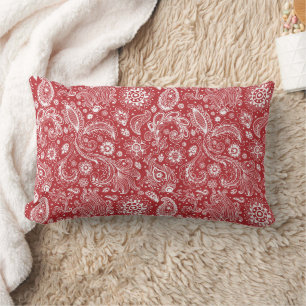 Coussin Rectangle Rouge blanc batik style bohème floral motif paisle