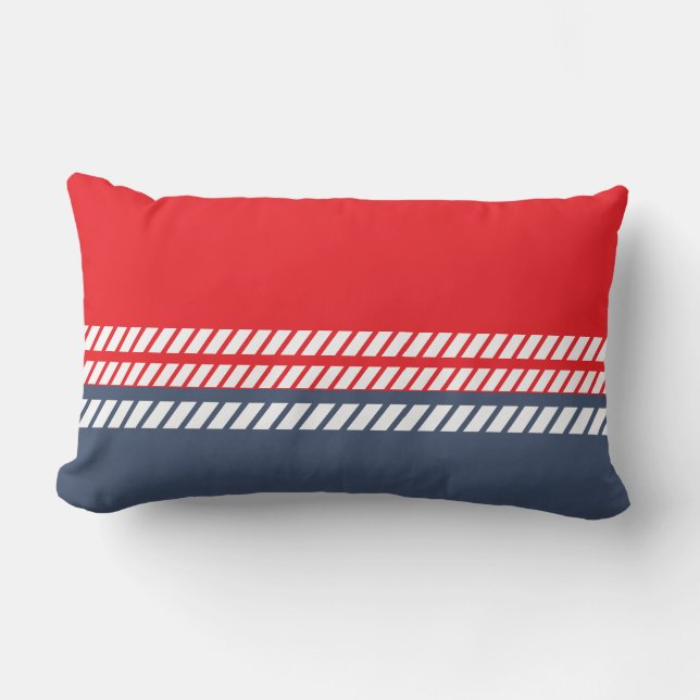 Coussin Rectangle Rouge Blanc et Bleu Classique avec Rayures (Recto)