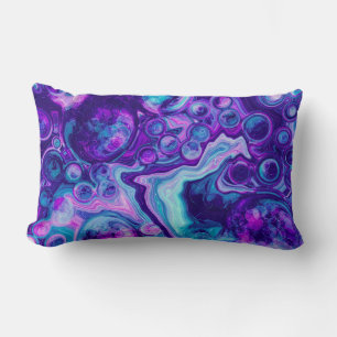 Coussin Rectangle Rouge, Bleu, Bokeh Rose Marbre Fluid Art
