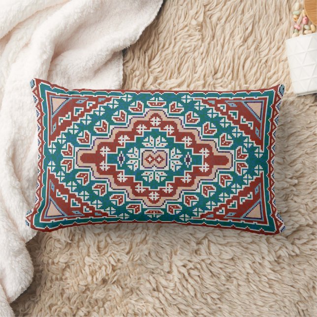 Coussin Rectangle Rouge Bleu Turquoise Amérindiens Navajo (Couverture)