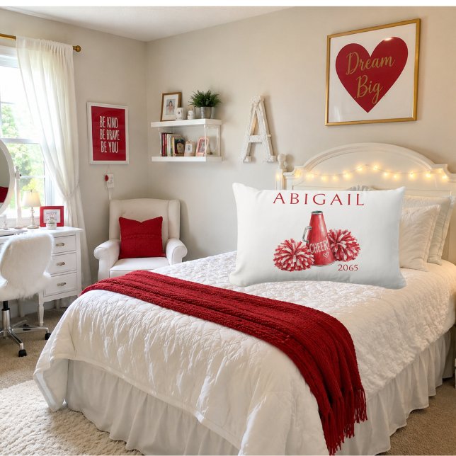 Coussin Rectangle Rouge Cheer Nom personnalisé & Année  (Créateur téléchargé)