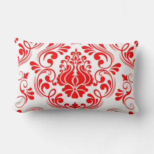 Coussin Rectangle Rouge et blanc Damas Floral Élégant Motif