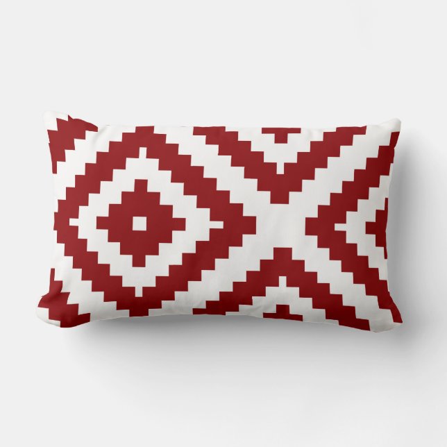 Coussin Rectangle Rouge et blanc géométriques de motif de zigzag (Recto)