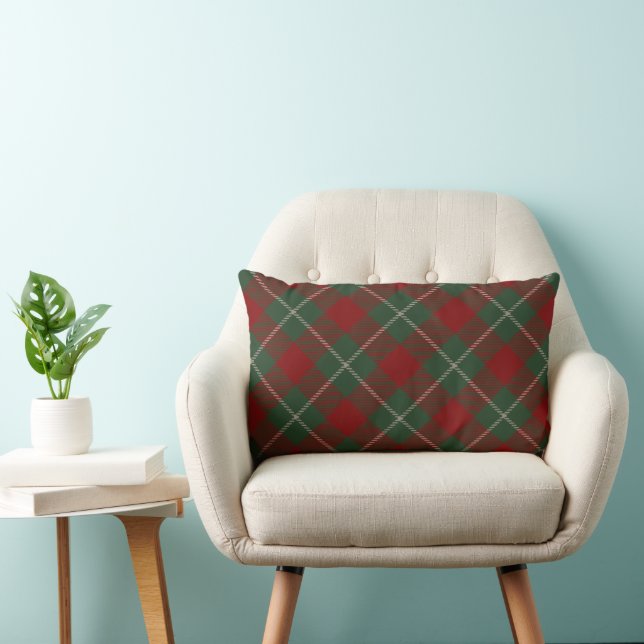 Coussin Rectangle Rouge et vert Tartain Rustique Plaid (Chaise)