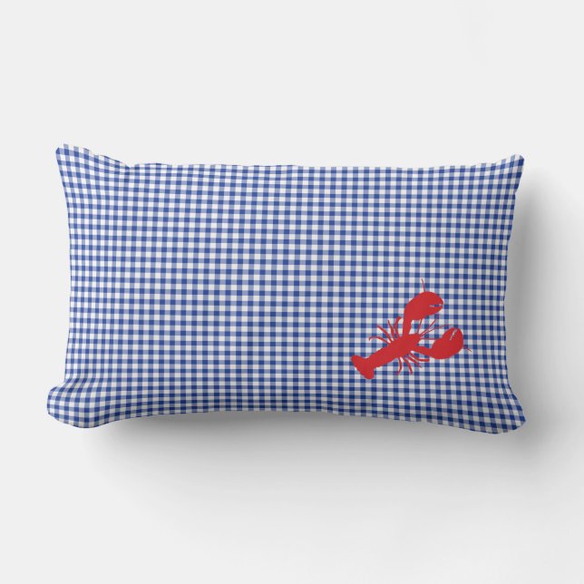Coussin Rectangle Rouge Homard Bleu Blanc Preppy En vichy Décor (Recto)