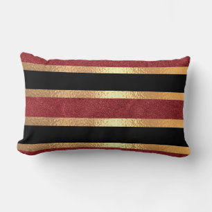 Coussin Rectangle Rouge noir Golden Stripes moderne