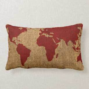 Coussin Rectangle Rouge rustique de carte du monde