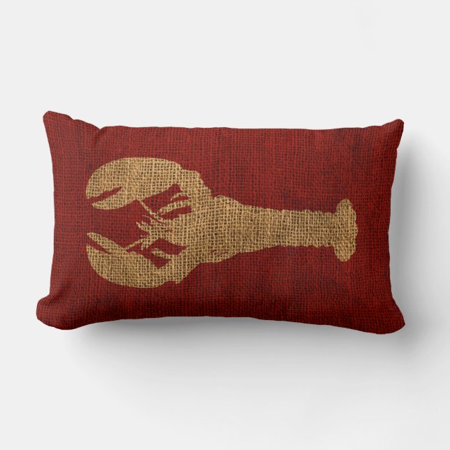 Coussin Rectangle Rouge rustique nautique de homard (Recto)