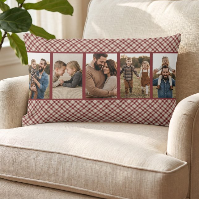 Coussin Rectangle Rouge rustique plaid de Buffalo Cozy Multi Photo (Red buffalo plaid pillow with custom photos - by Darling & May)