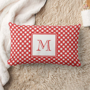 Coussin Rectangle Rouge style pays En vichy Motif Monogramme