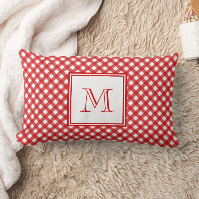 Coussin Rectangle Rouge style pays En vichy Motif Monogramme (Couverture)