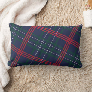 Coussin Rectangle Rouge Vert Diagonal Tartan Rustique Noël Navy