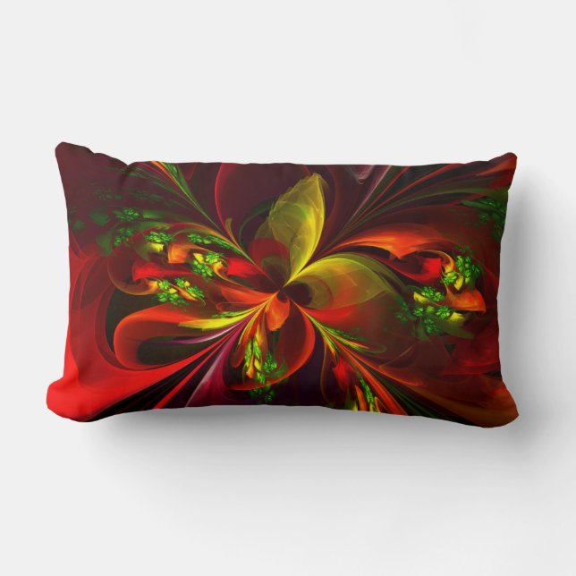 Coussin Rectangle Rouge vert moderne Floral Abstrait Art Motif #05 (Recto)