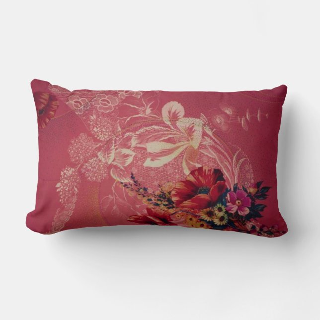 Coussin Rectangle Rouge vintage floral (Recto)