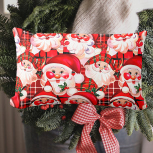 Coussin Rectangle Rouge Vintage Père Noël Tartan Plaid Noël