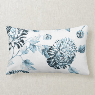 Coussin Rectangle Rougissent Toile floral botanique bleu turquoise