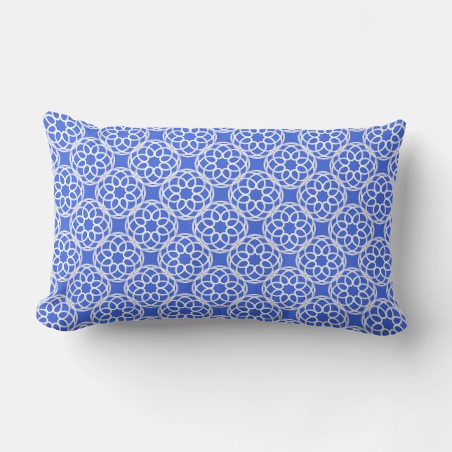 Coussin Rectangle Royal Bleu Blanc géométrique Motif sans couture (Recto)