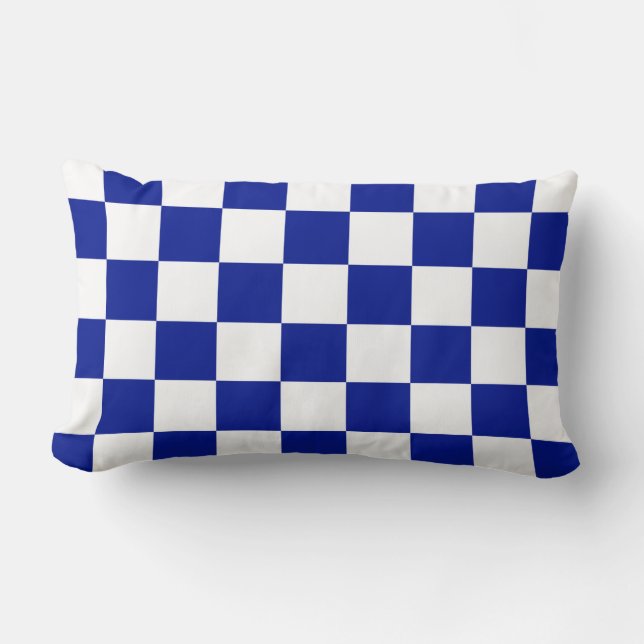 Coussin Rectangle Royal Blue et White À damiers Motif (Recto)