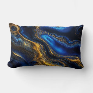 Coussin Rectangle Royal Blue & Gold Fluid Art