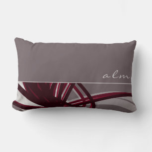 Coussin Rectangle Ruban Abstrait gris et vin  Monogramme