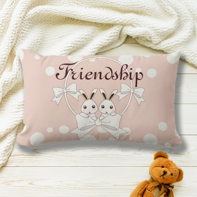 Coussin Rectangle Ruban Blanc Cassé Rose Pastel Adorable Lapin Jumea (Créateur téléchargé)