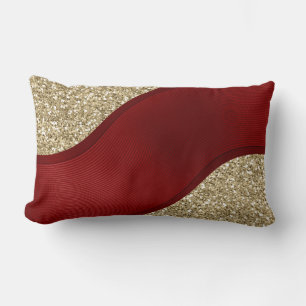 Coussin Rectangle Ruban rouge sur arrière - plan doré