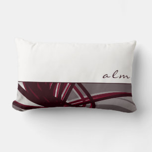 Coussin Rectangle Rubans Abstraits gris et bordeaux   Monogramme