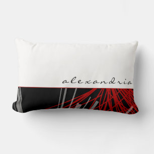 Coussin Rectangle Rubans Abstraits noirs blancs et rouges   Blanc