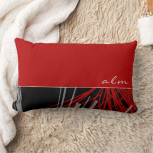 Coussin Rectangle Rubans Abstraits noirs et blancs rouges   Monogram