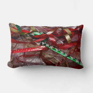 Coussin Rectangle Rubans de Noël Rouge Vert et Or Vacances