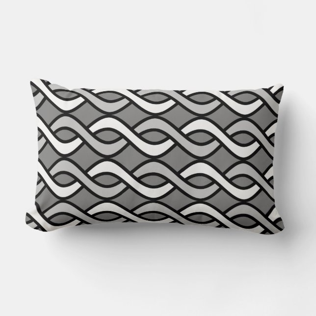 Coussin Rectangle Rubans modernes de la moitié du siècle, gris, noir (Recto)
