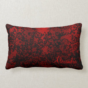 Coussin Rectangle Ruby red black stylish floral vibrant élégant