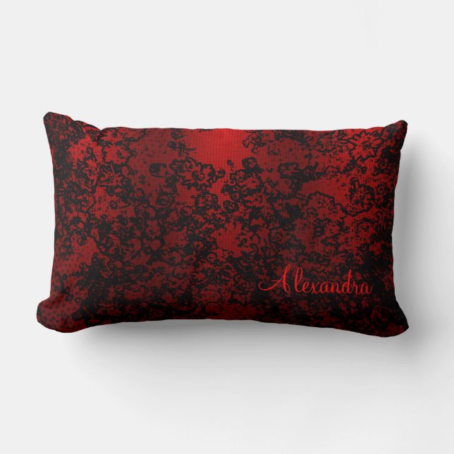 Coussin Rectangle Ruby red black stylish floral vibrant élégant (Recto)