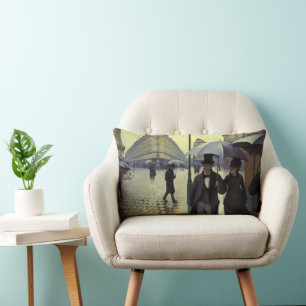 Coussin Rectangle Rue de Paris par temps de pluie de Gustave Cailleb